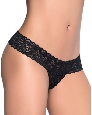 String ouvert brésilien noir en dentelle