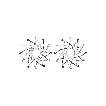 Paire de cache tétons adhésifs strass noir et blanc