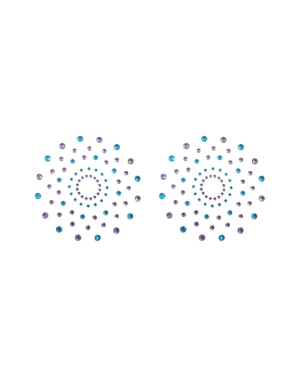 Paire de cache tétons adhésifs strass bleu et violet