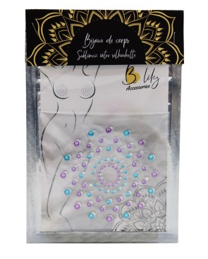 Paire de cache tétons adhésifs strass bleu et violet