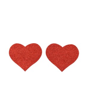 Paire de cache tétons adhésifs coeur pailleté rouge