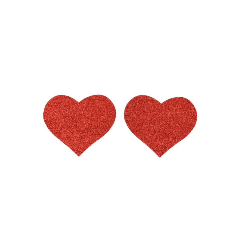 Paire de cache tétons adhésifs coeur pailleté rouge Paire de cache tétons adhésifs coeur pailleté rouge
