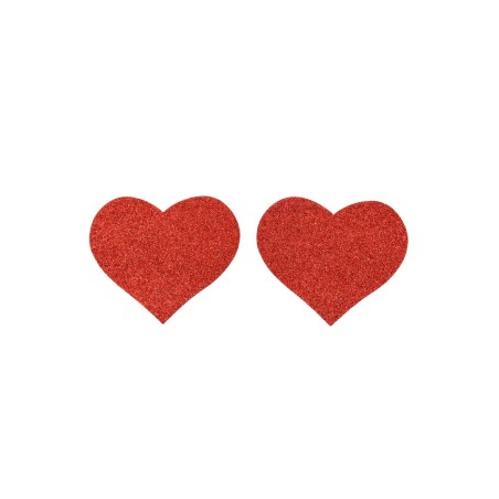 Paire de cache tétons adhésifs coeur pailleté rouge