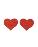 Paire de cache tétons adhésifs coeur pailleté rouge Paire de cache tétons adhésifs coeur pailleté rouge