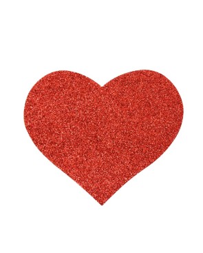 Paire de cache tétons adhésifs coeur pailleté rouge