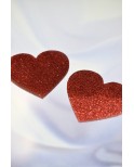 Paire de cache tétons adhésifs coeur pailleté rouge Paire de cache tétons adhésifs coeur pailleté rouge