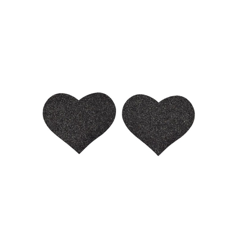 Paire de cache tétons adhésifs coeur pailleté noir Paire de cache tétons adhésifs coeur pailleté noir