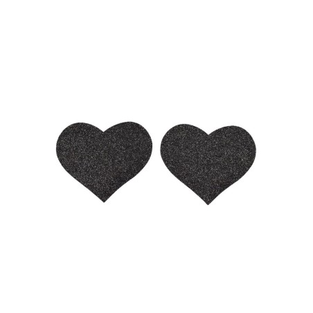Paire de cache tétons adhésifs coeur pailleté noir