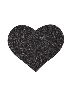 Paire de cache tétons adhésifs coeur pailleté noir