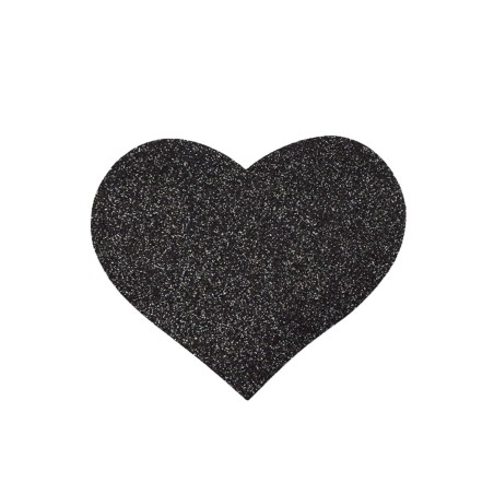 Paire de cache tétons adhésifs coeur pailleté noir