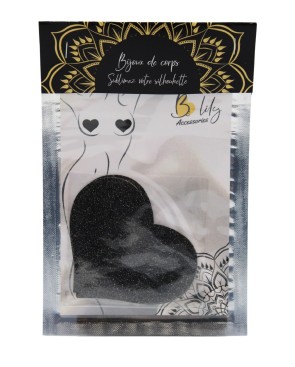 Paire de cache tétons adhésifs coeur pailleté noir