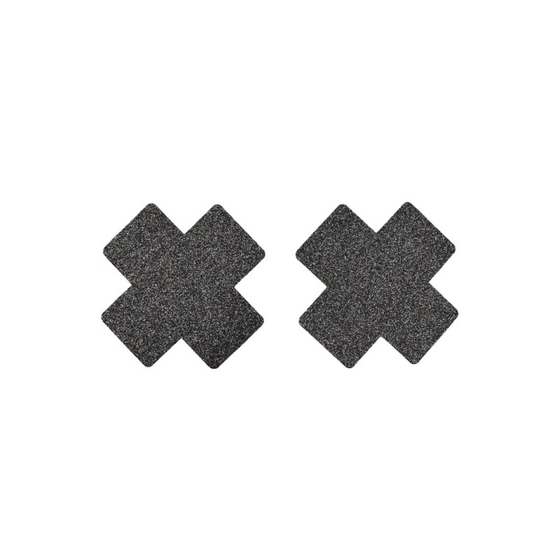 Paire de cache tétons adhésifs croix pailletée noir Paire de cache tétons adhésifs croix pailletée noir