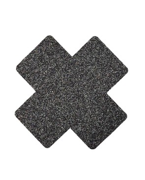 Paire de cache tétons adhésifs croix pailletée noir
