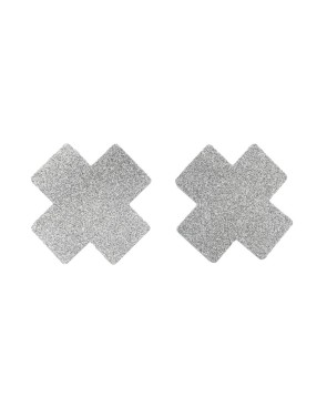Paire de cache tétons adhésifs croix pailletée blanc