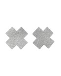 Paire de cache tétons adhésifs croix pailletée blanc Paire de cache tétons adhésifs croix pailletée blanc