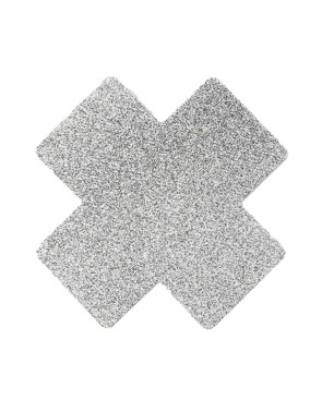 Paire de cache tétons adhésifs croix pailletée blanc