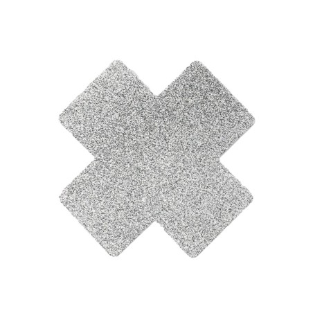 Paire de cache tétons adhésifs croix pailletée blanc