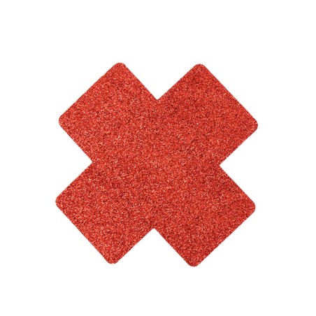 Paire de cache tétons adhésifs croix pailletée rouge