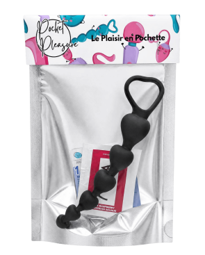 Chapelet Anal Cœur Silicone Noir 1 dosette de lubrifiant — Pocket Pleasure