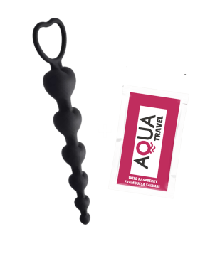 Chapelet Anal Cœur Silicone Noir  1 dosette de lubrifiant — Pocket Pleasure