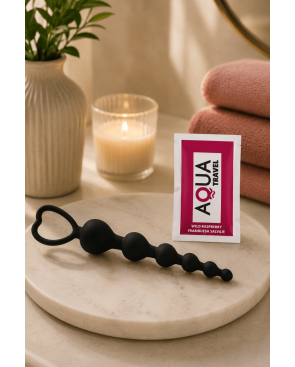 Chapelet Anal Cœur Silicone Noir  1 dosette de lubrifiant — Pocket Pleasure