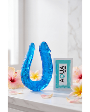 Double Dong Flexible Bleu Pocket Pleasure  1 dosette de lubrifiant
