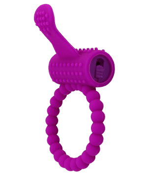 Anneau violet vibrant silicone avec langue picot Pocket Pleasure  1 dosette de lubrifiant