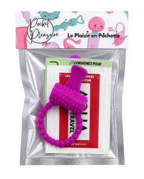 Anneau violet vibrant silicone avec langue picot Pocket Pleasure 1 dosette de lubrifiant