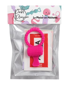 Anneau rose vibrant silicone avec langue picot Pocket Pleasure 1 dosette de lubrifiant