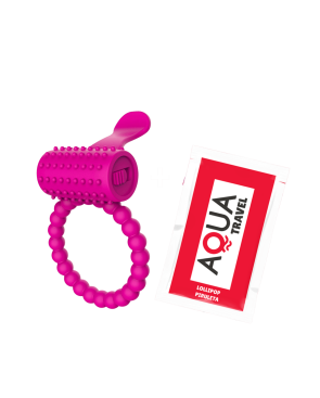 Anneau rose vibrant silicone avec langue picot Pocket Pleasure  1 dosette de lubrifiant