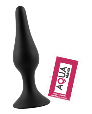 Plug Anal Noir en Silicone XL avec Ventouse Taille XL 15 cm Pocket Pleasure  1 dosette de lubrifiant