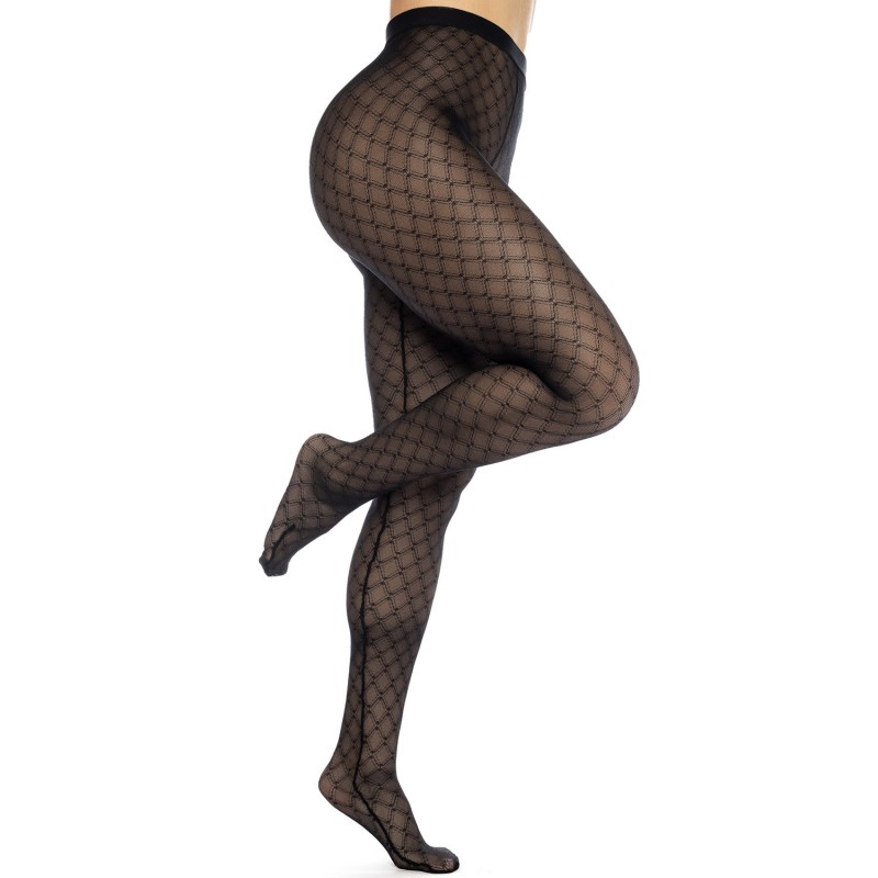 Collant résille noire transparent imprimé Collant résille noire transparent imprimé