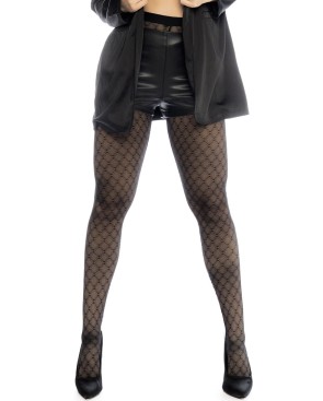 Collant résille noire transparent imprimé 
