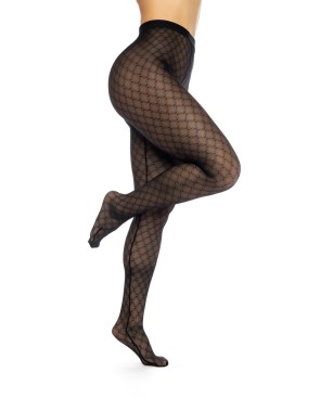 Collant résille noire transparent imprimé 
