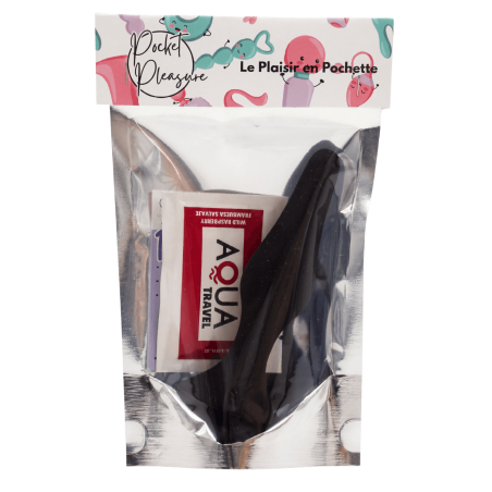 Plug Anal Noir en Silicone L avec Ventouse Taille L 12,7 cm Pocket Pleasure 1 dosette de lubrifiant