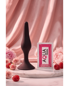 Plug Anal Noir en Silicone L avec Ventouse Taille L 12,7 cm Pocket Pleasure  1 dosette de lubrifiant