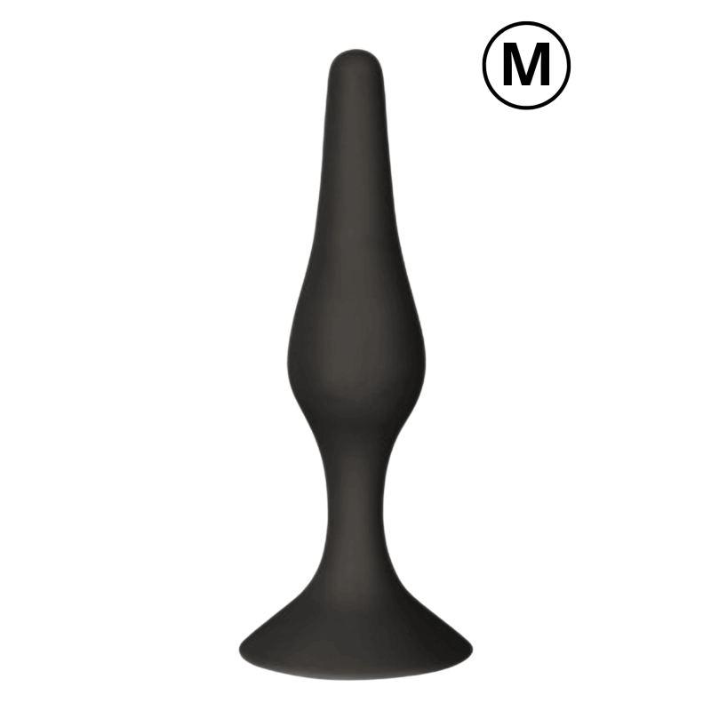 Plug Anal Noir en Silicone M avec Ventouse Taille M 11,3 cm Pocket Pleasure 1 dosette de lubrifiant