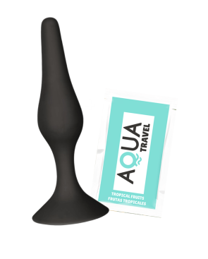 Plug Anal Noir en Silicone M avec Ventouse Taille M 11,3 cm Pocket Pleasure  1 dosette de lubrifiant