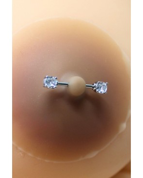 Paire de cache-tétons piercing barre faux diamant peau métisse 