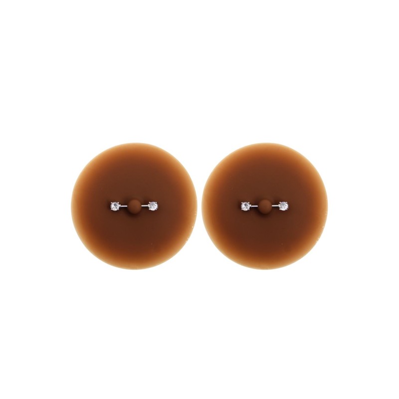 Paire de cache-tétons piercing barre faux diamant peau foncée Paire de cache-tétons piercing barre faux diamant peau foncée