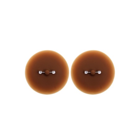 Paire de cache-tétons piercing barre faux diamant peau foncée 