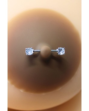 Paire de cache-tétons piercing barre faux diamant peau foncée 