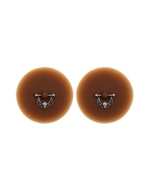 Paire de cache-tétons piercing barre demi-anneau faux diamant peau foncée 