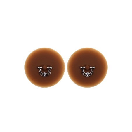 Paire de cache-tétons piercing barre demi-anneau faux diamant peau foncée 