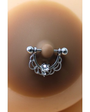 Paire de cache-tétons piercing barre demi-anneau faux diamant peau foncée 