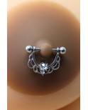 Paire de cache-tétons piercing barre demi-anneau faux diamant peau foncée Paire de cache-tétons piercing barre demi-anneau faux diamant peau foncée