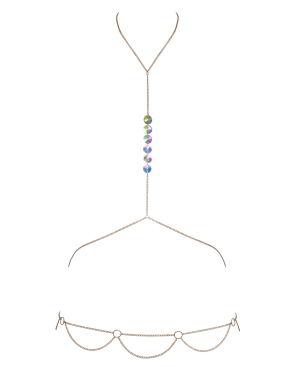 2 Chaines de corps dorées avec strass irisées effet hologramme