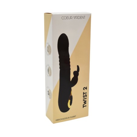 TWIST 2 Noir, Vibromasseur Rabbit va-et-vient USB en silicone médical, doté de 18 modes de stimulation