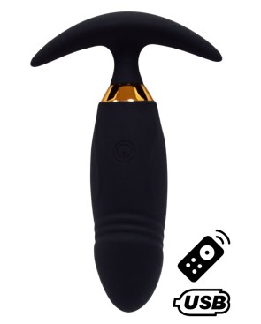 PEACH, Plug Vibrant noir long USB avec télécommande, dans un silicone médical doux et lisse