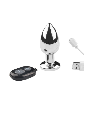 Plug vibrant acier inoxydable anal taille S avec télécommande, USB BOOTY
